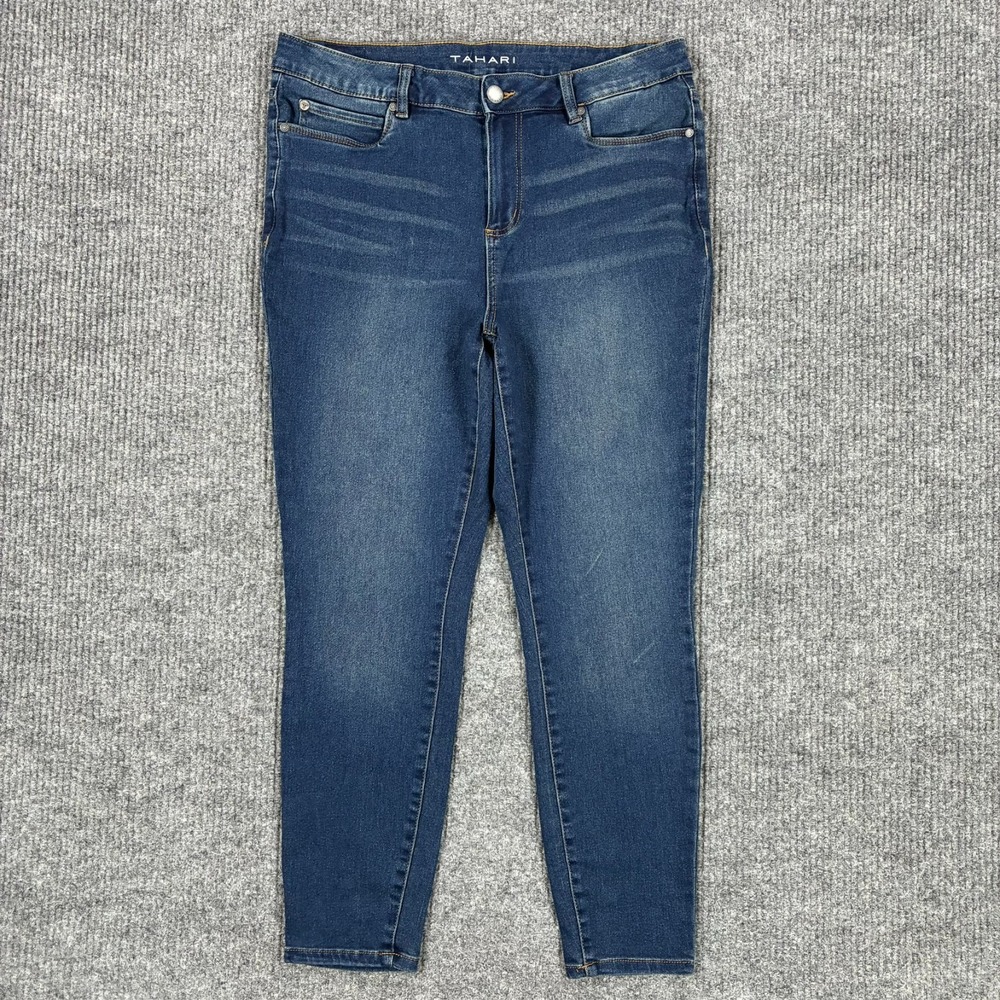 Tahari Womens Skinny Jeans Size 14W‎ Dark Wash Stretch Blue Denim High Rise